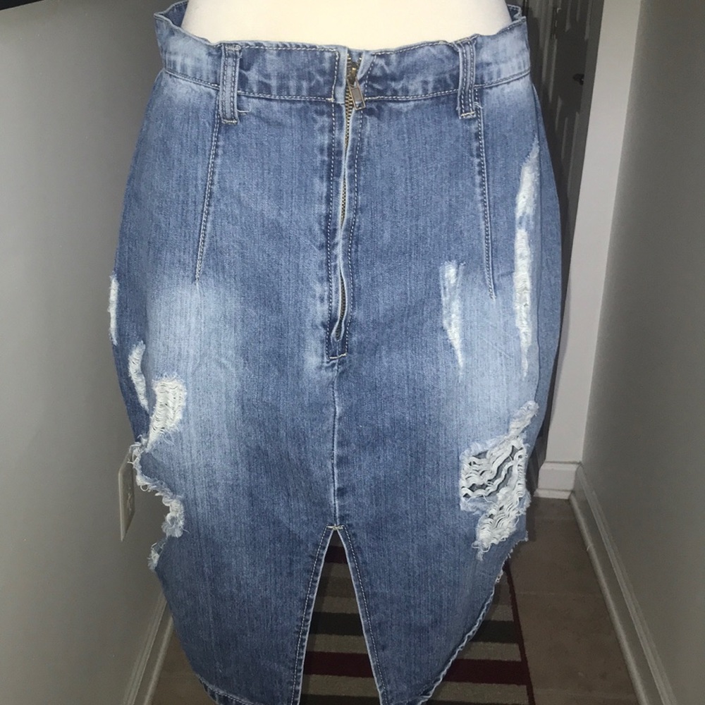 Top Trends Destroyed Denim Skirt Sz 42 US Sz 10😘